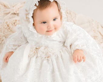 Baby Girl Lace Christening Dress G055 | Handmade Embroidered Floral Gown