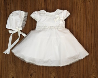 Baby Girl Dedication Dress | Vintage | Burbvus Flower Dress Girl "G020" | Handmade Christening Baptism Outfit | Matching Diadem & Bonnet