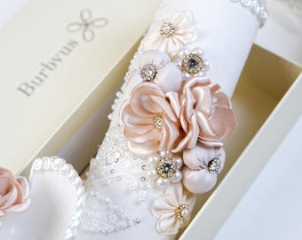 Handmade Ivory Baptism Candle Set | Christening Shell & Hanky #60