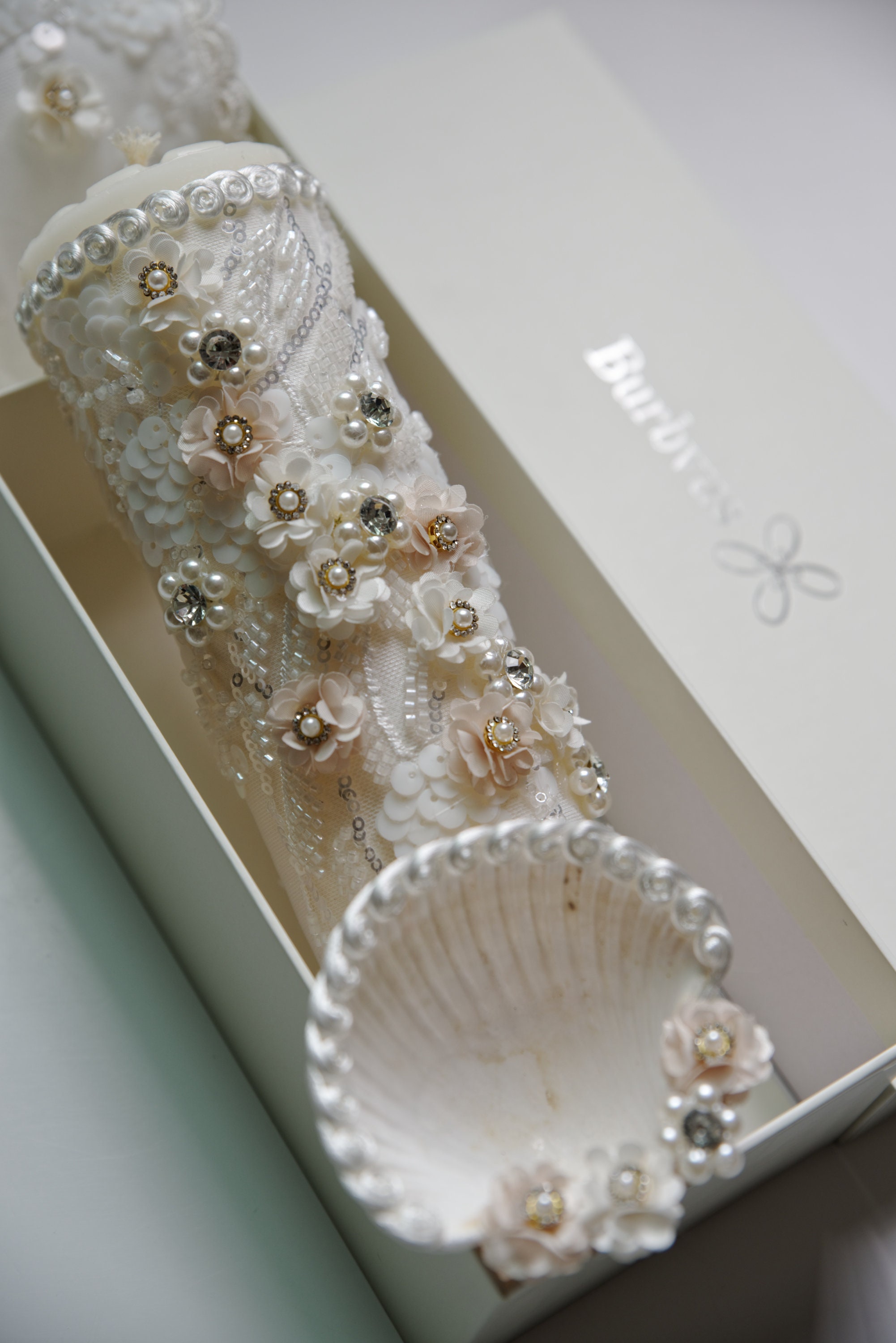Handmade Baptism Candle Set Burbvus Model # 33 | Candle + Shell + Hanky ...