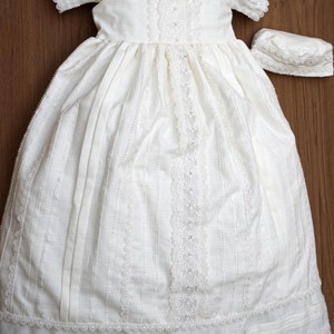 Baptism or Christening Gown B031 Burbvus Handmade Baptism Outfit 100% Premium Linen White or Ivory Matching Shoes and Beret Included image 7