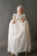 Handmade Lace Christening Gown for Girls | Heirloom Baptism Dress, Bonnet, Shoes