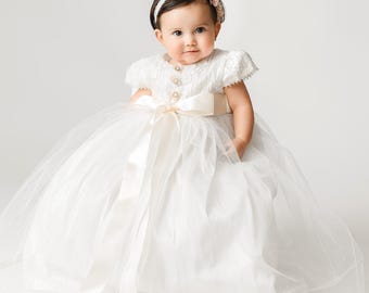Baby Girl Lace Baptism Dress G063 | Christening Gown with Headband