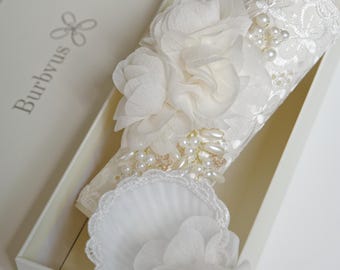 Handmade Baptism Candle Set #55 | Ivory Christening Gift with Shell & Hanky