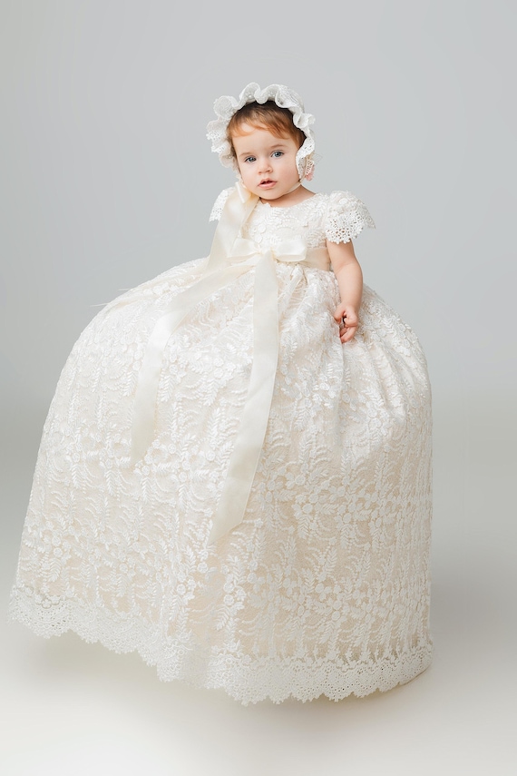 Burbvus Christening Gown for Baby Girls G057 Handmade Baptism or