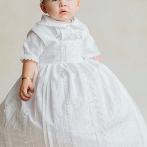 Baptism or Christening Gown B031 Burbvus Handmade Baptism Outfit 100% Premium Linen White or Ivory Matching Shoes and Beret Included image 5