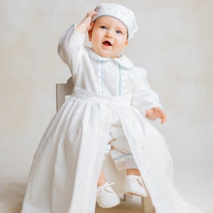 Baby Boy Christening Outfit Burbvus B030 | Handmade Baptism Gown | 100% Premium Cotton| White or Off-White | Heirmloom Boys Christening Gown