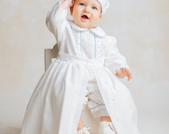 Baby Boy Christening Outfit Burbvus B030 | Handmade Baptism Gown | 100% Premium Cotton| White or Off-White | Heirmloom Boys Christening Gown