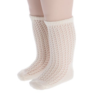 Boys White and Ivory Knee Sock, Baptism or Christening Stockings 001 Ivory