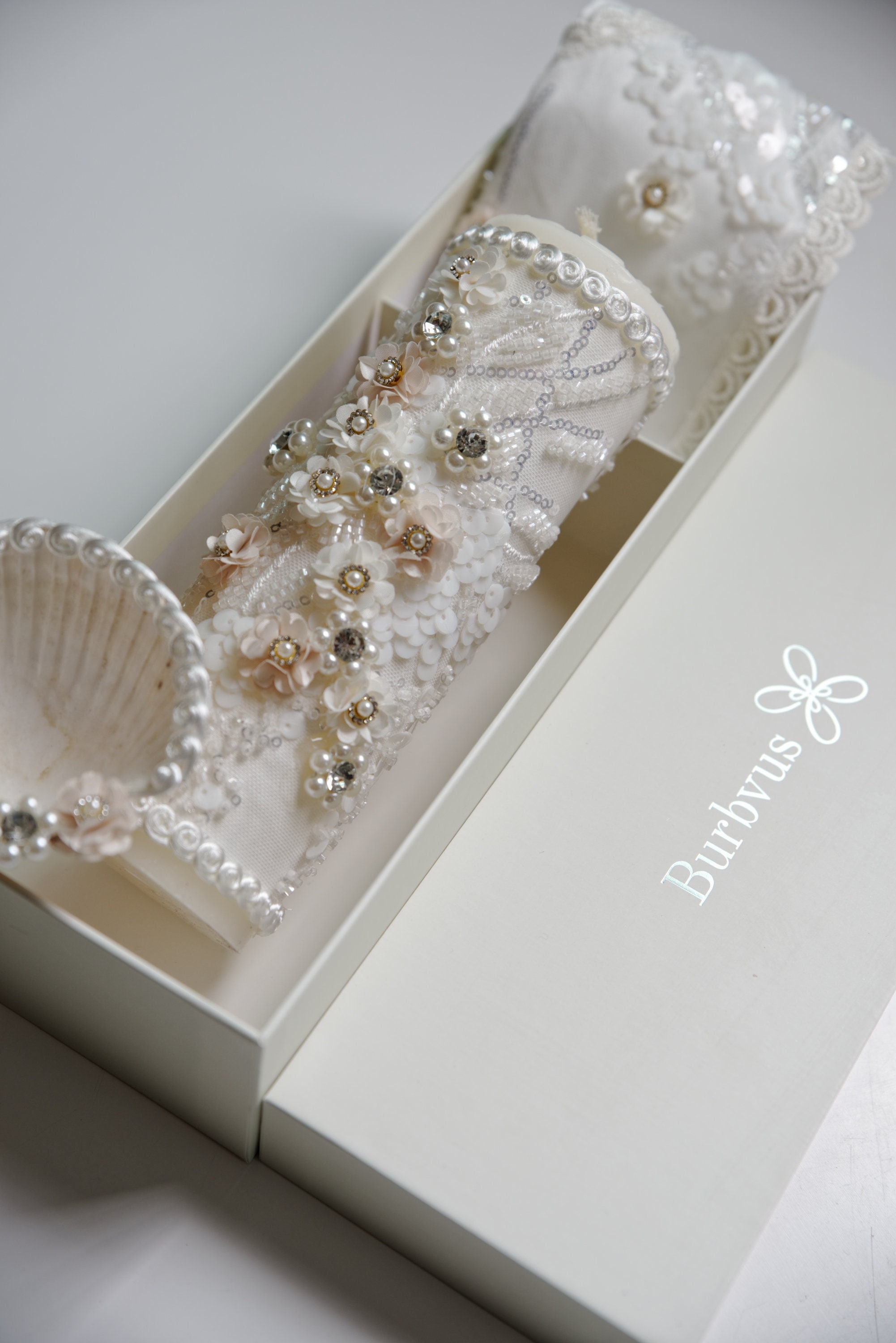 Handmade Baptism Candle Set Burbvus Model # 33 | Candle + Shell + Hanky ...