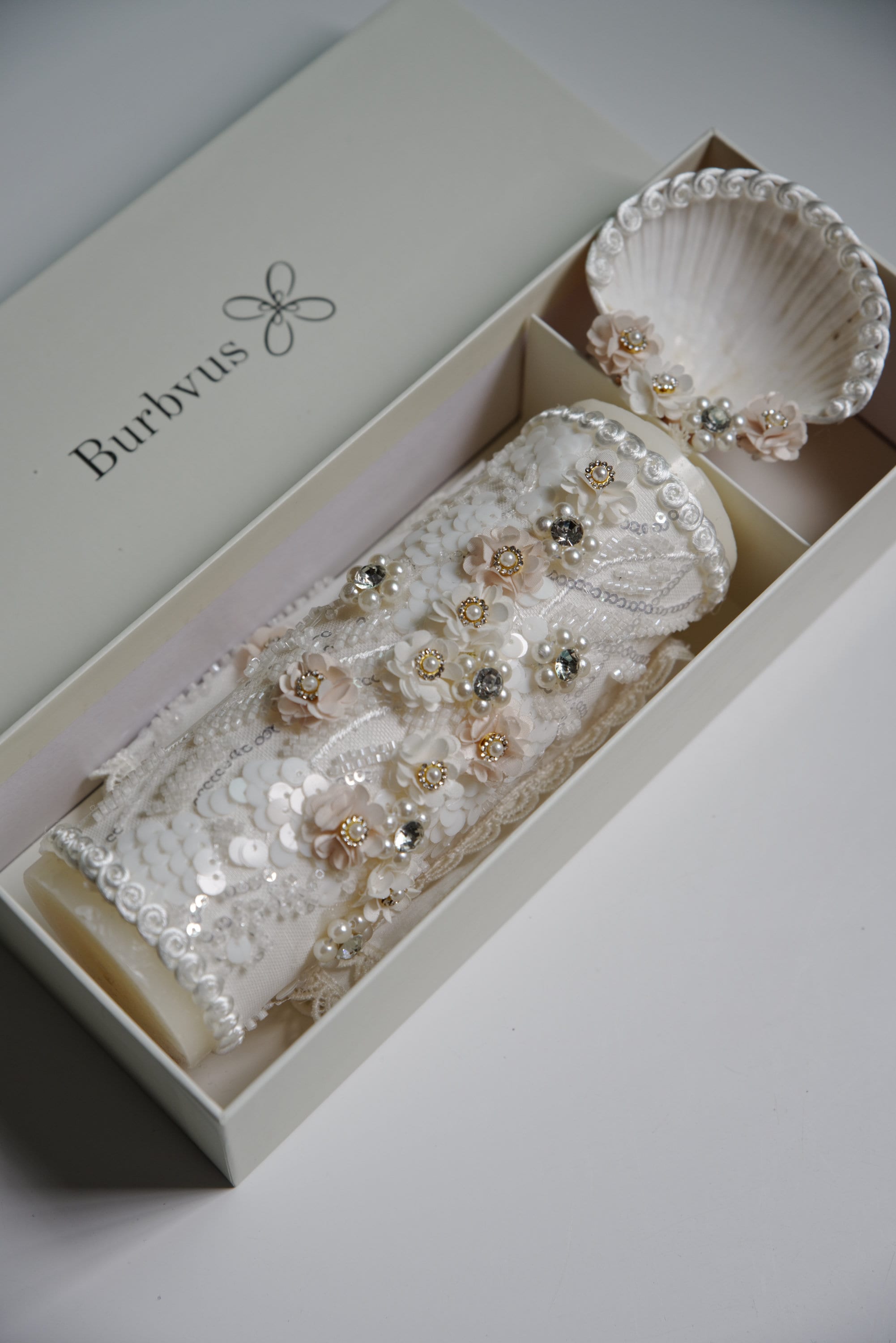 Handmade Baptism Candle Set Burbvus Model # 33 | Candle + Shell + Hanky ...