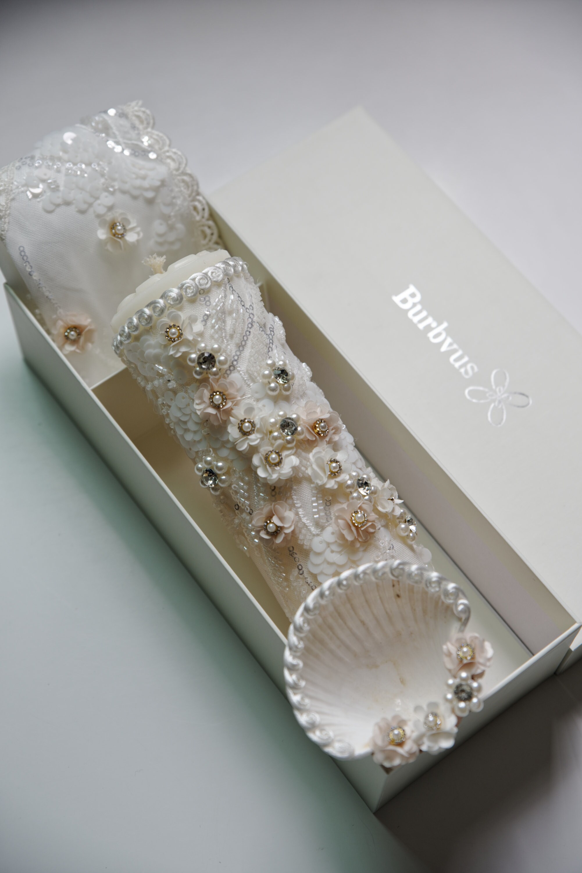 Handmade Baptism Candle Set Burbvus Model # 33 | Candle + Shell + Hanky ...