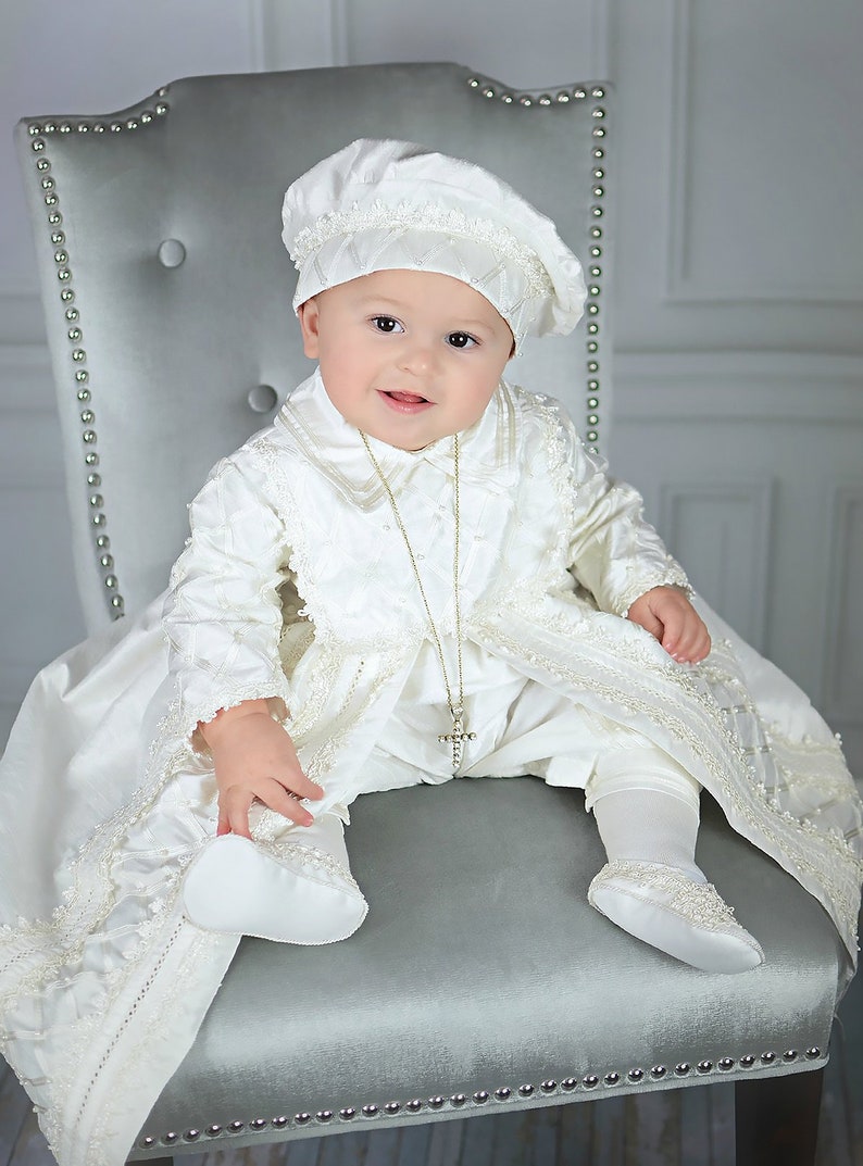 Baby Boy Christening Gown, Spanish Style outfit ropones para bautizo. Baptism Outfit B001. 100% Silk Dupioni image 1