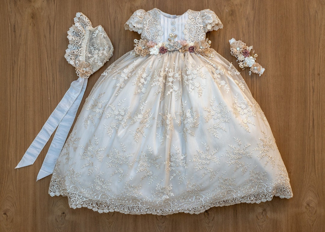 Carriage Boutique Lace Christening Gown & Bonnet Set | Nordstrom