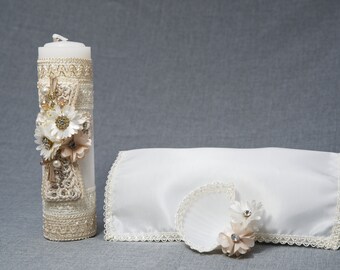 HandMade Christening Candle Set | Baptism candles Burbvus Model # 28 | Baptism Gift