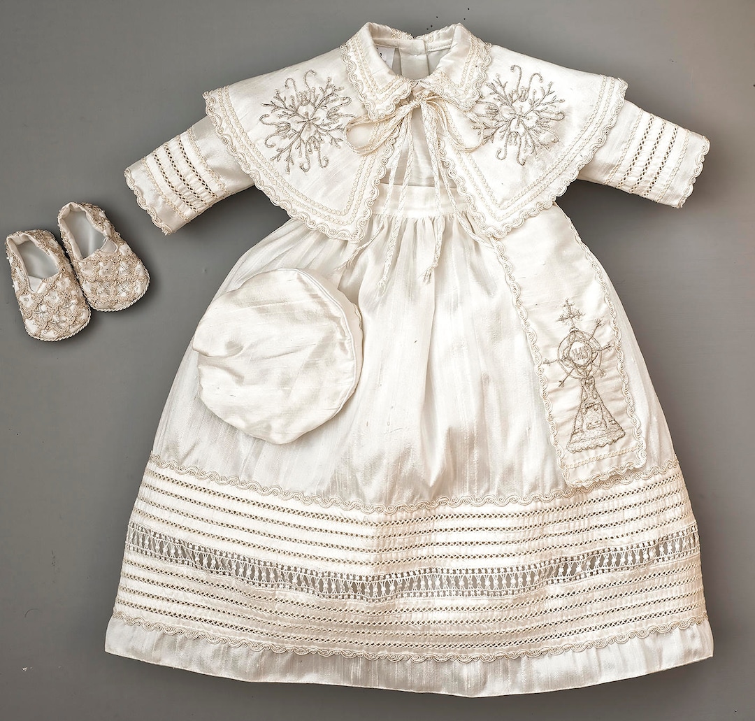 Hand Embroidered Christening Outfit Boys Handmade Baptism Gown