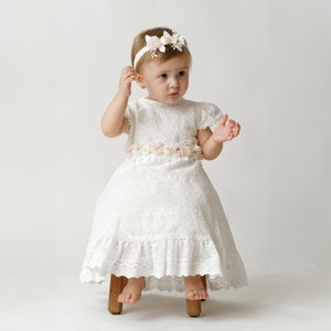 Baby Girl Dedication Dress | Vintage | Burbvus Flower Dress Girl &quot;G037&quot; | Handmade Christening Baptism Outfit | Matching Diadem