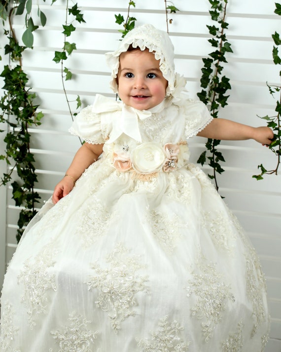 White Lace Christening Gown, Infant Baptism Dress, Long Sleeve Baby Boho  Dress, Flower Girl - Etsy