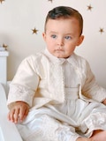 Boys Christening Outfit Burbvus B021 | 100% SILK | Handmade Baptism Gown White or Beige | Matching Hat, Hanger and Garment Bag Included