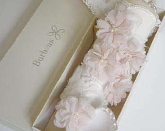 Handmade Light Rose Baptism Candle Set #58 | Christening Gift with Shell & Hanky