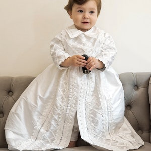 Baby Boy Christening Gown, Spanish Style outfit ropones para bautizo. Baptism Outfit B001. 100% Silk Dupioni White