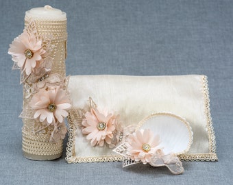 HandMade Christening Candle Set | Baptism candles Burbvus Model # 31 | Baptism Gift