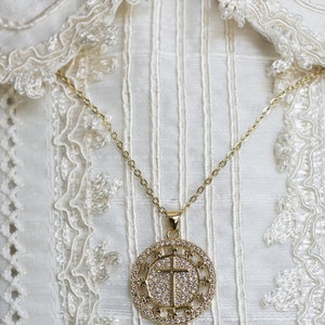 Gold Plated Baptism Bar Pin Crusifix and Chain
