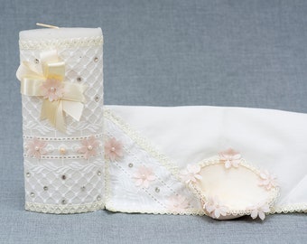 HandMade Christening Candle Set | Baptism candles Burbvus Model # 40 | Baptism Gift