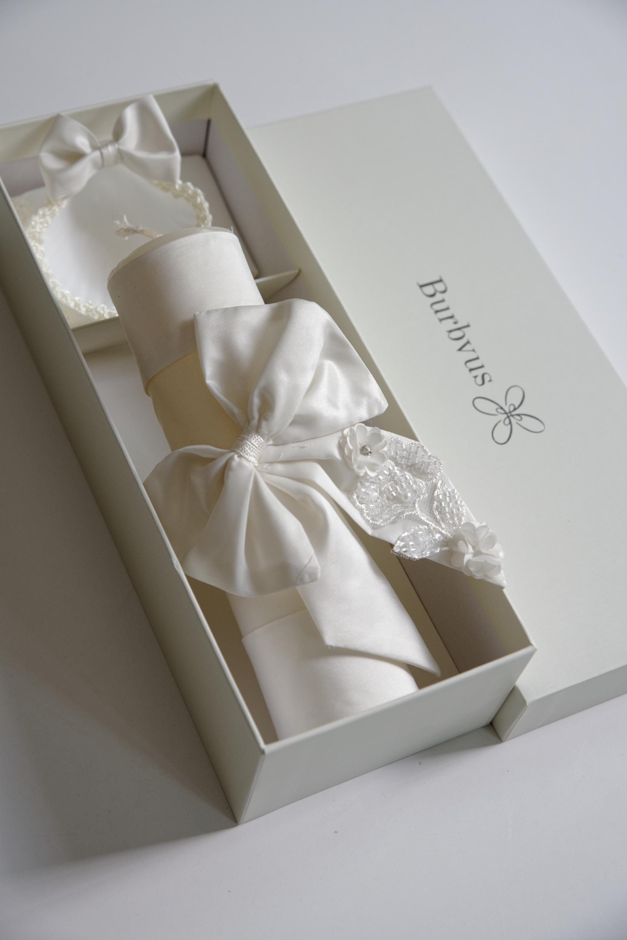HandMade Christening Candle Set | Baptism candles Burbvus Model # 36 | Baptism Gift | Decorated Candle + Shell + Hanky