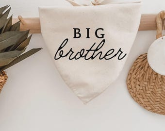 Big Brother Dog Bandana (For baby announcement, birth, pregnancy, maternity photoshoot, baby shower gift,) Natural linen beige neutral boho