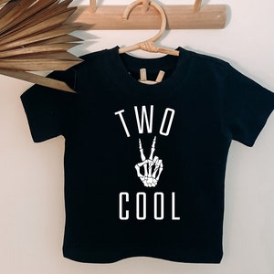 Two Cool Birthday shirt for 2nd, Toddler, Second, Cool kid, 2 cool themed party accessories, decor, skeleton hand, peace sign, boys, inspo