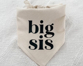 Big Sis or Big Bro Dog Bandana (For baby announcement, birth announcement, maternity photoshoot) Natural linen beige neutral