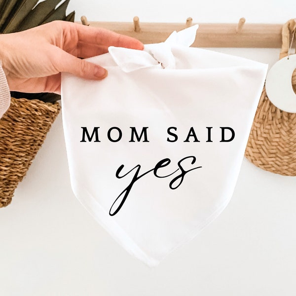 Dad asked, mom said yes dog bandanas for proposal, engagement photoshoot, announcement, gift idea fiancé, neutral, minimalist, linen, boho