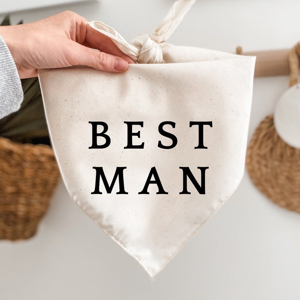 Best man dog bandana for wedding photoshoot, engagement announcement, proposal, gift, neutral, minimalist, linen, black, white, cream, boho