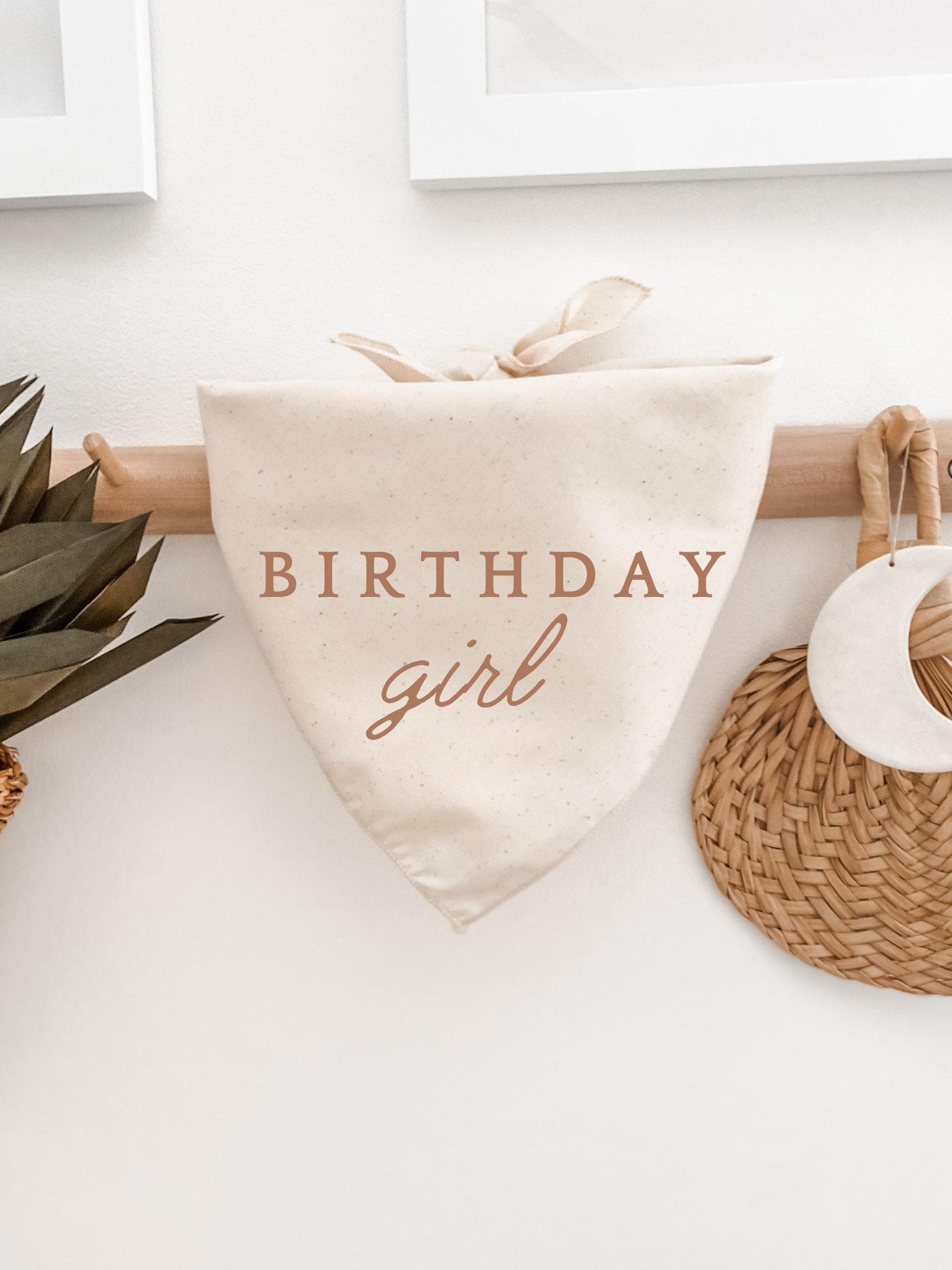 Dog Birthday Bandana, Birthday Girl, Minimalist, Natural Linen Beige, Boho, Gift for Dog Mom, Cat Lover, Pet Scarf, Photoshoot Prop, Neutral