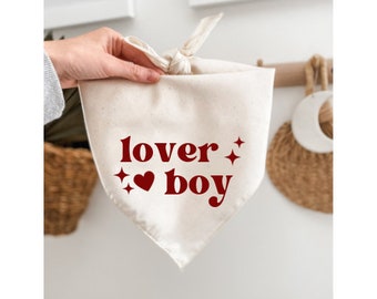 Lover Boy Valentine's Day Dog Bandana, cat or pet scarf, White and Red hearts, Photoshoot prop item, Cute Gift Idea, Simple, Linen, Trending