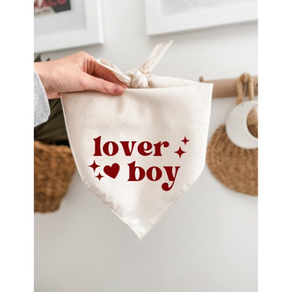 Lover Boy Valentine's Day Dog Bandana, cat or pet scarf, White and Red hearts, Photoshoot prop item, Cute Gift Idea, Simple, Linen, Trending