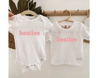 Besties matching dog bandana, baby bodysuit, toddler shirt, announcement, family photoshoot, maternity, dog mom, baby shower gift, newborn