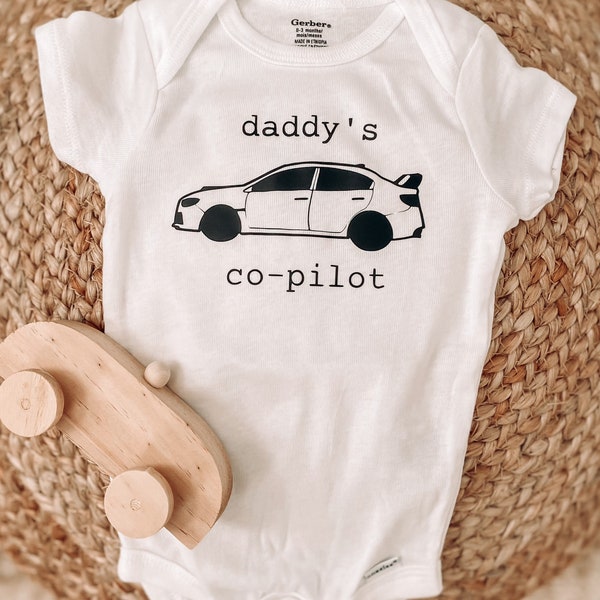 Daddy’s co-pilot baby bodysuit, Subaru WRX, car themed, gift for dad, mommy’s, drift, JDM, racing, personalized, baby shower, newborn