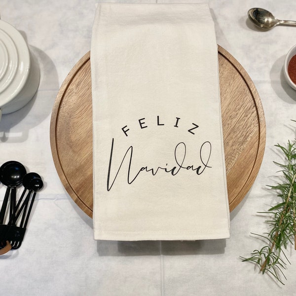 Feliz Navidad Tea Towel | Christmas Gift | Minimalist Decor | Neutral Holiday Decor | Gift for teacher | Decorative | Farmhouse | Dish Towel