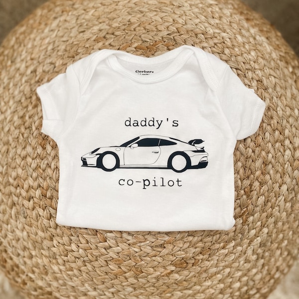 Daddy’s co-pilot baby bodysuit, porsche, car themed, gift for dad, mommy’s, drift, racing, personalized, father's day, newborn, baby shower