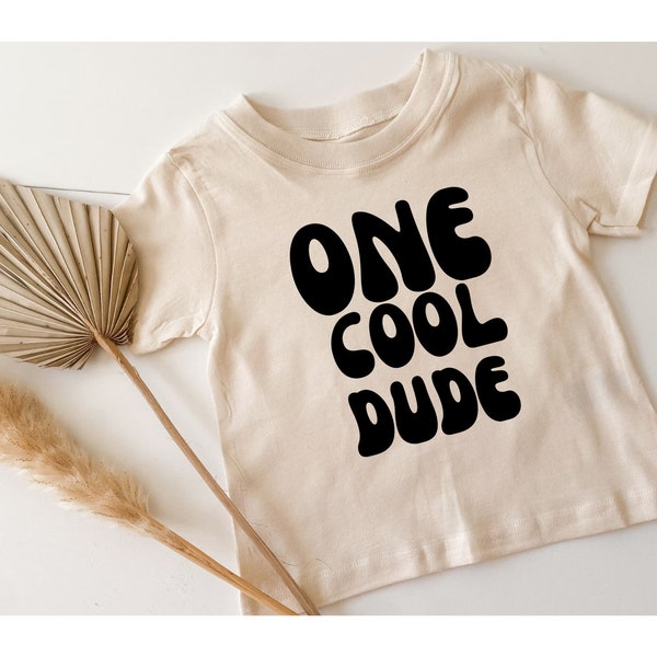 One Cool Dude First Birthday Shirt, Baby's 1st Bday, Boy's boho themed party decor, beige and black neutral colors, cake smash photo outfit