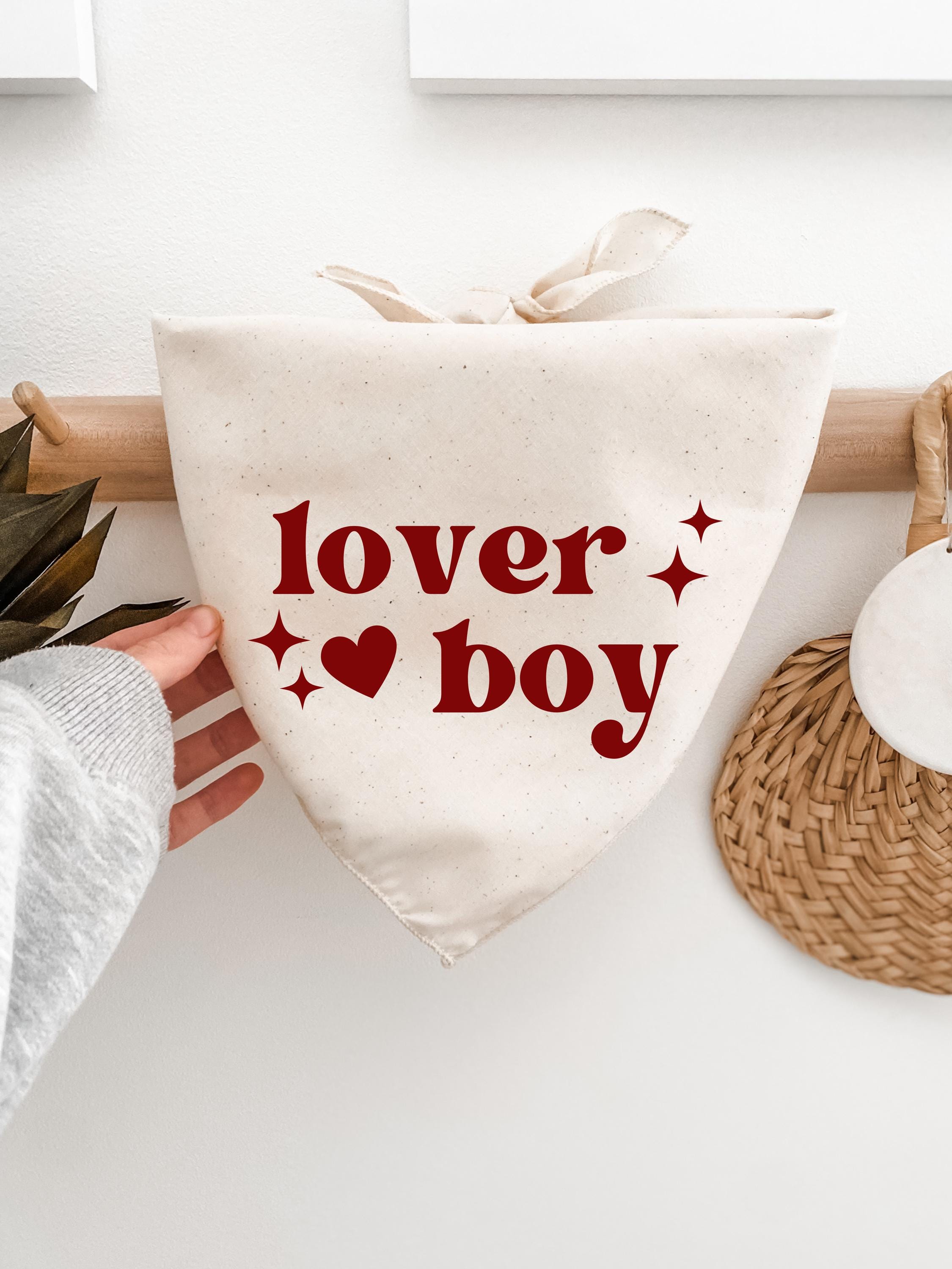 Lover Boy Valentine's Day Dog Bandana, cat or pet scarf, White and Red hearts, Photoshoot prop item, Cute Gift Idea, Simple, Linen, Trending
