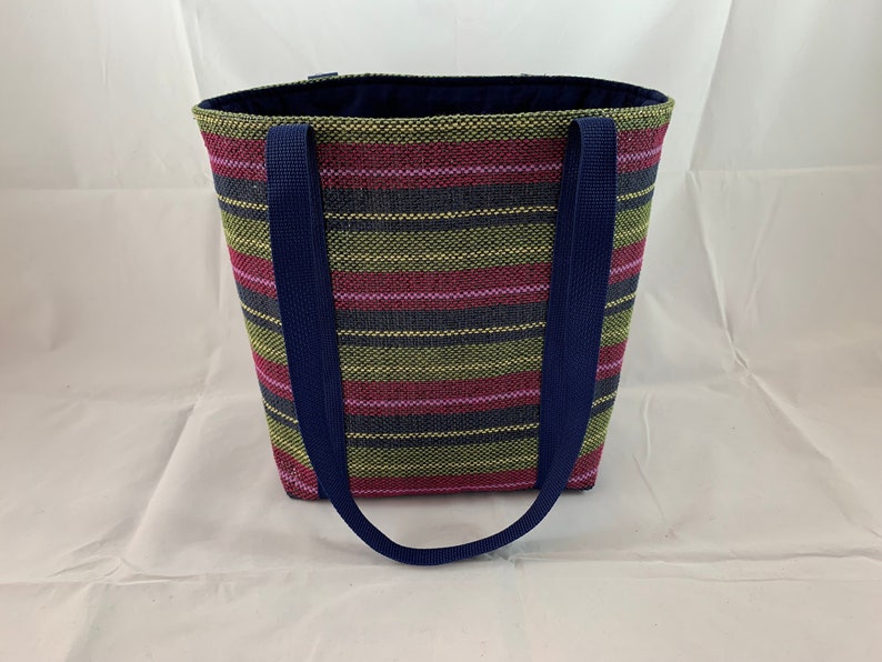 Medium Tote recycled tote Purple tote polypro straps navy cotton lining purple tote hand-woven handmade PurpleNavyOlive