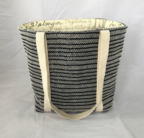 Medium Tote Bag Ivory and Black Striped Handmade and Etsy