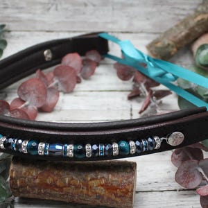 Teal & Charcoal Interchangeable Browband – Custom Beaded Leather Browband – Personalized Equestrian Tack