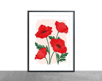 Poppy Art Print / A4 / Poppies Flower / Floral Print / Botanical Print / Illustration Art Print / Housewarming Gift