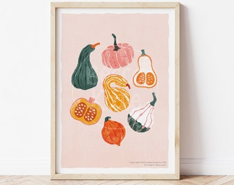 Gourds / A3 / Kitchen Art Print / Wall Art / Illustration /Home Decor / Vegetable Art