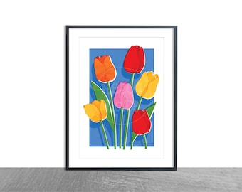 A4 Tulip Art Print / Blue / Tulip Flower / Spring Flower Gallery / Floral Print / Botanical Illustration Art Print / Housewarming Gift