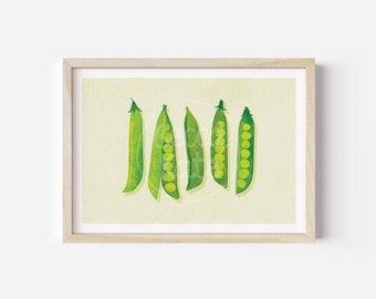 Pea Pods / Kitchen Art Print / A4 / Illustrated Food Fruit Decor / Home Decor / Colour wall art